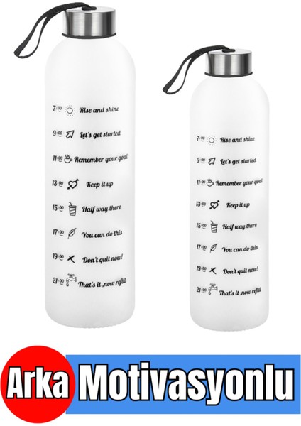 Voss Siyah 750ML+500ML Sporcu Cam 2'li Su Şişesi Motivasyonlu Sızdırmaz Matara Suluk
