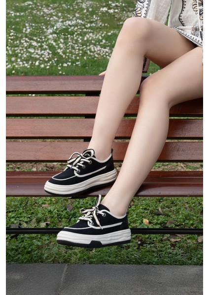 Kadın Sneaker Bağcıklı Keten Spor Ayakkabı Rotvi
