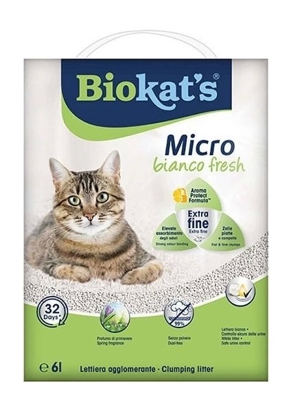 Biokats Micro Fresh Bahar Kokulu Topaklanan Doğal Kedi Kumu 6 Lt