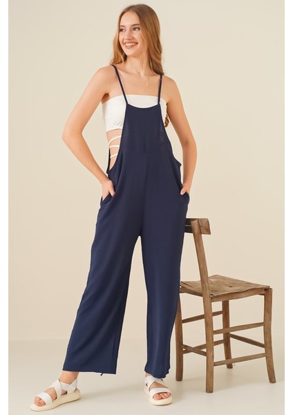 Fh Fashionhere 7019 Askılı Bahçivan Tulum - Lacivert