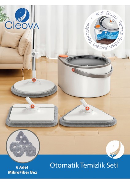 Yeni Tasarım Otomatik 360° Döner Mop ve Temizlik Seti, 3 Başlıklı Paspas Mop fırsatları