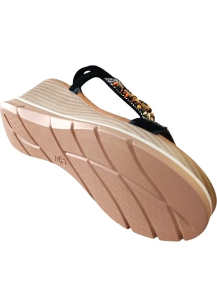 De Scarıo 1060 Kadın Taşlı Dolgu Topuklu Comfort Sandalet Siyah fırsatları