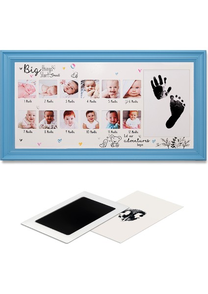 Moky Design Bebek Ilk Yıl Fotoğraf Çerçevesi (38X23CM) 12 Aylık Konsept Resimler ve Yenidoğan Büyük Boy El Ayak Izi Kiti