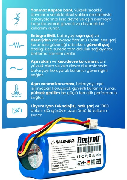 Homend Alex Laser 1282H Robot Süpürge Bataryası 2.600MAH Robot Süpürge Pil modelleri