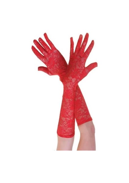 Kırmızı Renk Orta Boy Dantelli Eldiven - 1OL9332-8968