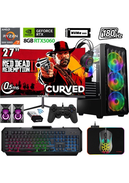 XSR1144 Ryzen 7 5700X 32GB Ram 2tb M.2 Nvme SSD 8gb RTX5060 27" 180Hz Oyuncu Bilgisayarı