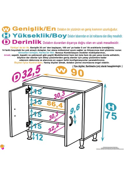 90X75X32,5 Cm’ Lik 2 Kapaklı 4 Göz Raf Dolap Organizatör Dolap Mutfak Dolabı Çok Amaçlı Dolap