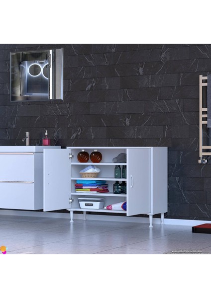 90X75X32,5 Cm’ Lik 2 Kapaklı 4 Göz Raf Dolap Organizatör Dolap Mutfak Dolabı Çok Amaçlı Dolap