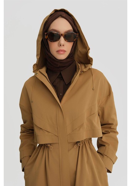 Çift Allerli Seyyar Kapüşonlu Pamuk Kap 24K7511 Camel