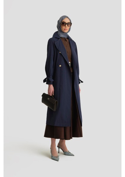 Gold Düğmeli Trençkot 25Y7807 Lacivert modelleri