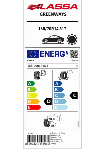 165/70R14 81T Greenways Yaz Lastiği (Üretim YILI:2025)