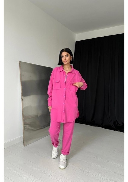 Fuşya Gömlek ve Çıtçıtlı Pantolon Takım
