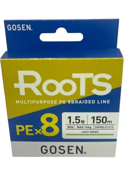 X8 Roots Pe 8 Örgü Spin Ip Misina 1.5 150MT A.yeşil 0.216 mm