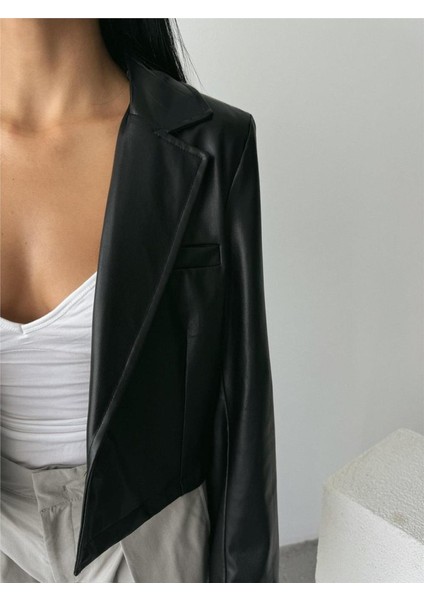 Fh Fashionhere Deri Crop Ceket Tek Düğme - Siyah modelleri