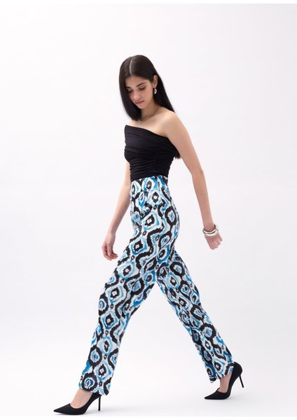 Desenli Saten Pantolon