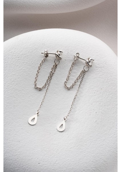 925 Ayar Gümüş Rodyum Kaplama 5 mm Tektaş Sallantılı Zincir Su Damlası Model Küpe modelleri