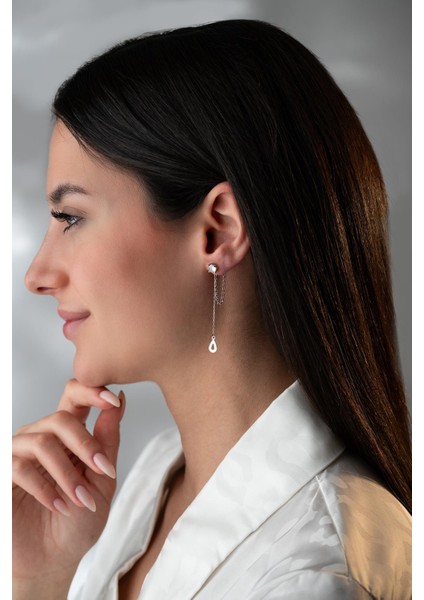 925 Ayar Gümüş Rodyum Kaplama 5 mm Tektaş Sallantılı Zincir Su Damlası Model Küpe fırsatları