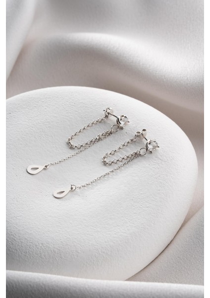 925 Ayar Gümüş Rodyum Kaplama 5 mm Tektaş Sallantılı Zincir Su Damlası Model Küpe indirimleri