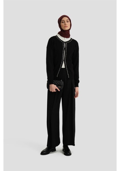 İncili Triko Hırka 24KD4202 Siyah