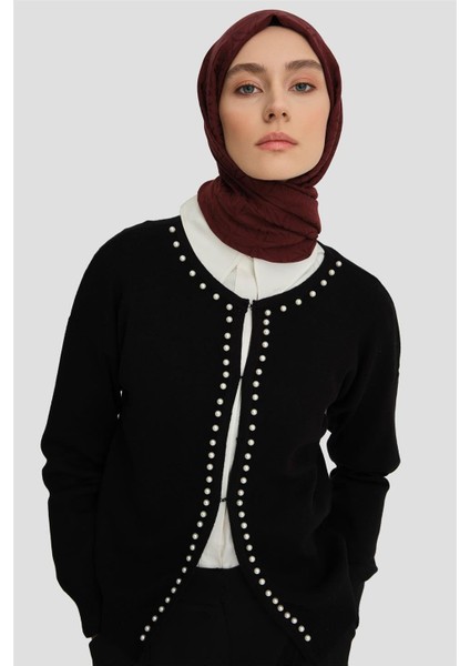 İncili Triko Hırka 24KD4202 Siyah
