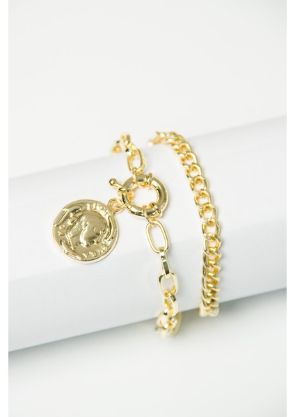 Ikili Madalyon Zincir Bileklik