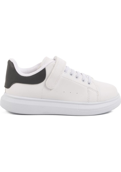 Beyaz Siyah Cırtlı Bağcıklı Erkek Çocuk Spor Ayakkabı 160 F