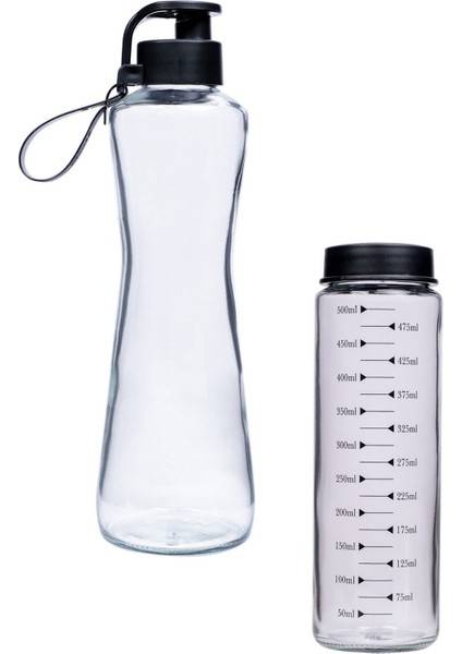 2li Cam Matara Seti 750 ml Cam Su Matarası 550 cc Ölçekli Cam Su Matarası Cam Suluk,waterfresh