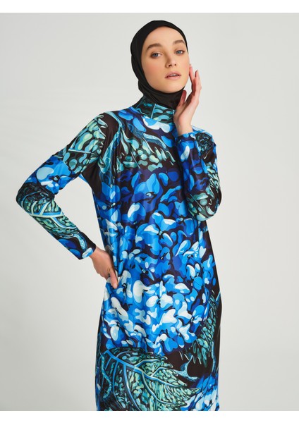 Üstü Desenli Rahat Bol Kalıp Tam Tesettür Mayo – Su Itici, Dik Yaka - 24622-25 modelleri