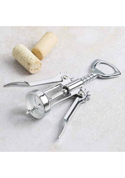 Krom Tirbuşon - 2 Fonksiyonlu Paslanmaz Metal (4767) - BKS5682-5449