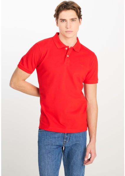 Erkek Regular Fit Polo T-Shirt Coral