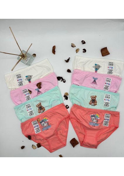6'lı Renkli Desenli Kız Çocuk Bikini Külot Seti (Pamuklu, Yumuşak Kumaş, Hijyenik Ürün) 3410