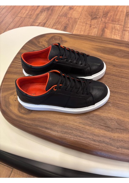 Paris Siyah - Turuncu Detaylı Hakiki Deri Erkek Sneakers - Erkek Spor Ayakkabı fiyatları