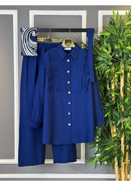 Yeni Sezon Tesettür Iki Kadın Çilek Kumaş - Fırfırlı Gömlek Pantolon Alt Üst Takım fiyatları