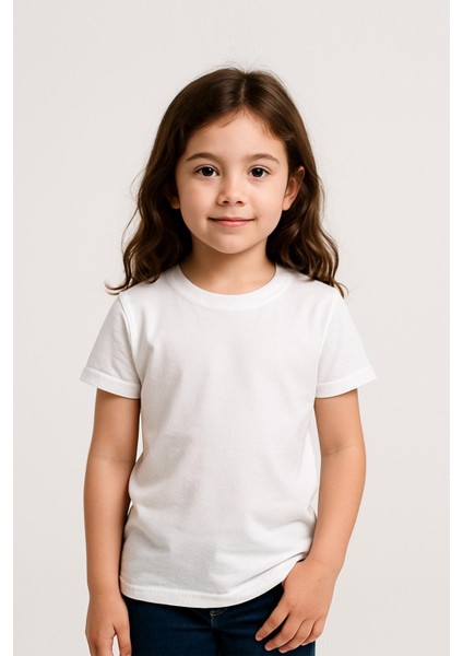 Unisex Çocuk %100 Pamuklu Bisiklet Yaka Basict-Shirt (3 Yaş - 7 Yaş)