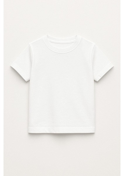 Unisex Çocuk %100 Pamuklu Bisiklet Yaka Basict-Shirt (3 Yaş - 7 Yaş)