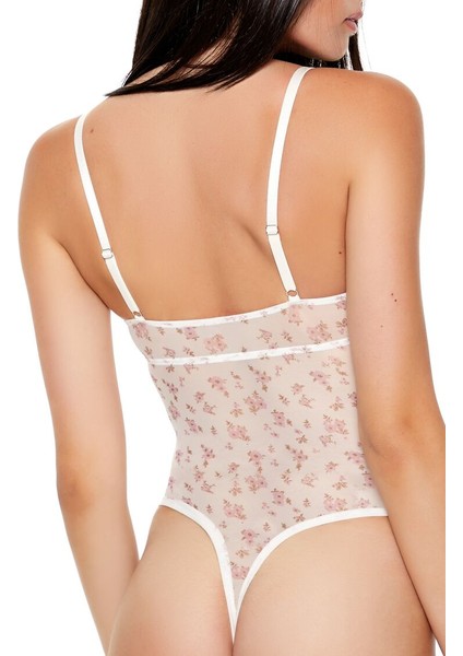 Çiçek Desenli Dantel Bodysuit