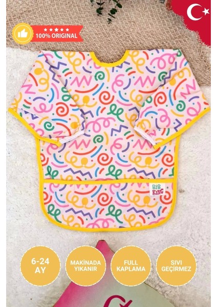 Melin Desenli Sıvı Geçirmez Unisex Aktivite ve Mama Önlüğü 6-24 Ay