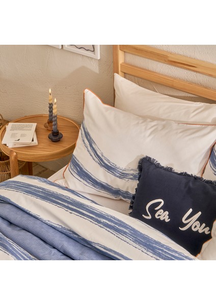 %100 Pamuk Saten Marine King Size Nevresim Seti Mavi-Beyaz (240X220 Cm) fiyatları