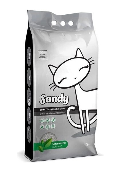 Sandy Parfümsüz Ekstra Topaklanan Sodyum Bentonit Kedi Kumu 10 kg