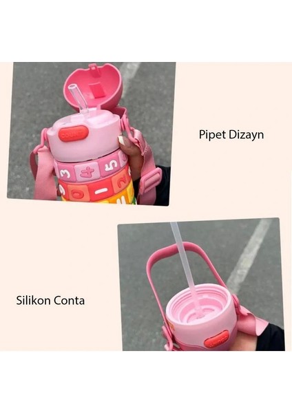 Vagonlıfe Çelik Matara VGN-30031 430 ml Pipetli Boyun Askılı - Pembe fırsatları