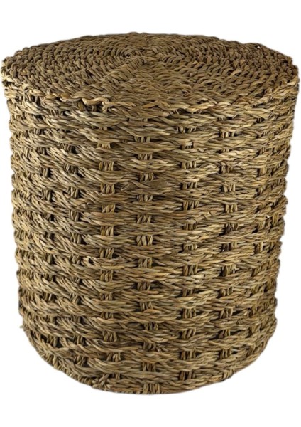 Dekoratif Yuvarlak Naturel Hasır Puf 40X40CM Kahverengi