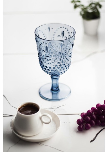 Akrilik Lacivert 6'lı Kadeh & Su Meşrubat Kahve Yanı Bardağı 450 ml ( Cam Değildir )