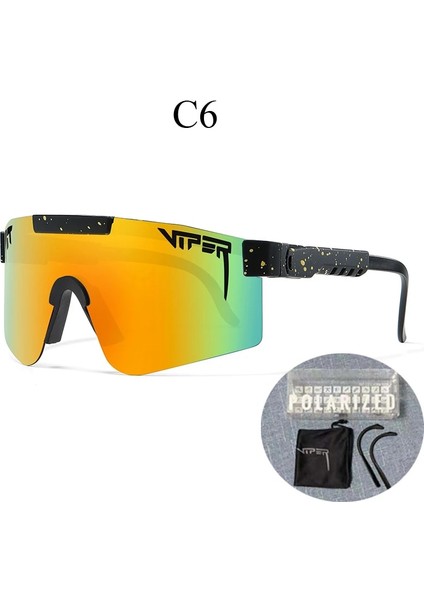 C6 Stili Pıt Vıper Polarize Bisiklet Gözlükleri Moda Bisiklet Bisiklet Güneş Gözlüğü UV400 Doğa Sporları Gözlük Mtb Gözlük Kılıflı (Yurt Dışından)