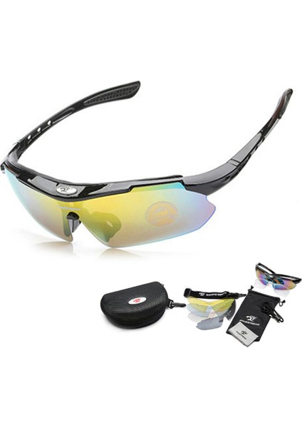 Siyah Stil Bisiklet Gözlük Setleri 5 Lens Bisiklet Gözlük Spor Erkek Kadın Koşu Balıkçılık Güneş Gözlükleri Uv Koruyun Yol Bisiklet Mtb Güneş Gözlüğü (Yurt Dışından)