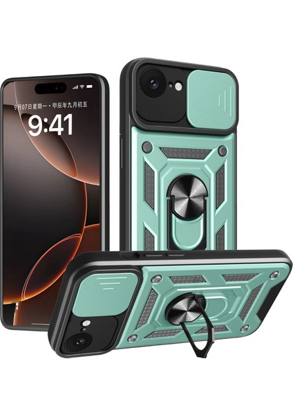 Iphone 16E Kılıf Pars Lens Yüzüklü Silikon - Yeşil Yktsn