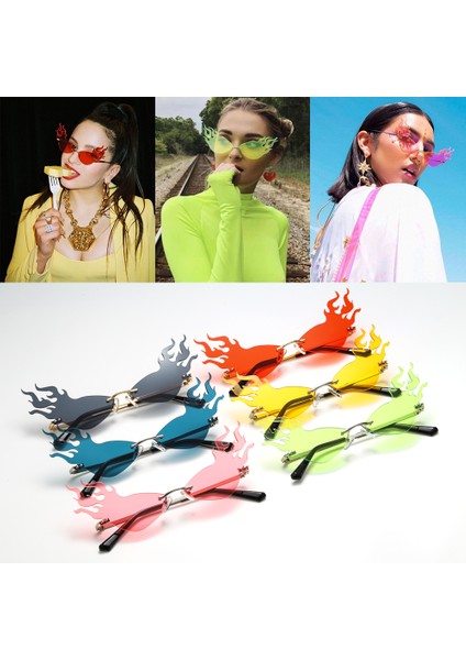 Gri Tarzı Yeni Moda Yangın Alev Güneş Gözlüğü Kadın Erkek Çerçevesiz Kedi Gözü UV400 Güneş Gözlükleri Lüks Hollow Shades Streetwear Gözlük (Yurt Dışından) fırsatları