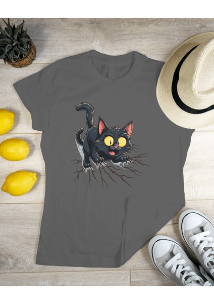 Sırnaşık Kedi Baskılı Regular Kesim Tişört - Eğlenceli Tasarım, Renkli Seçenekler 🐾