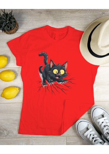 Sırnaşık Kedi Baskılı Regular Kesim Tişört - Eğlenceli Tasarım, Renkli Seçenekler 🐾