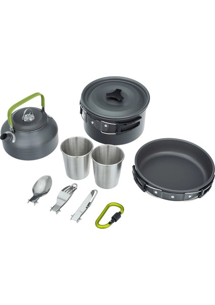 Siyah Stil Amping Tencere Seti Hafif Taşınabilir Kamp Tencere Seti Yürüyüş Için Katlanabilir Kaşık Çatal Kesici ile Set (Yurt Dışından)