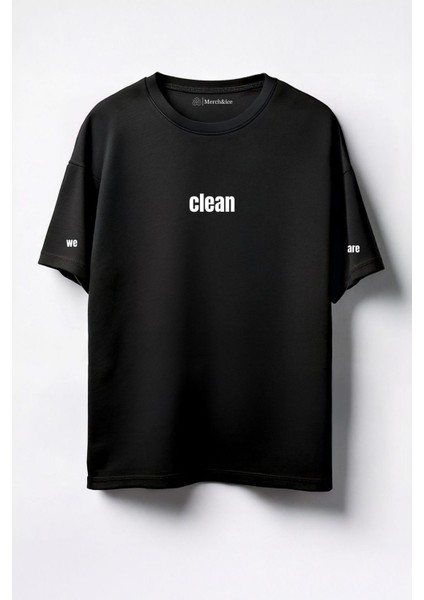 Are We Clean Baskılı Unisex Oversize T-Shirt Siyah